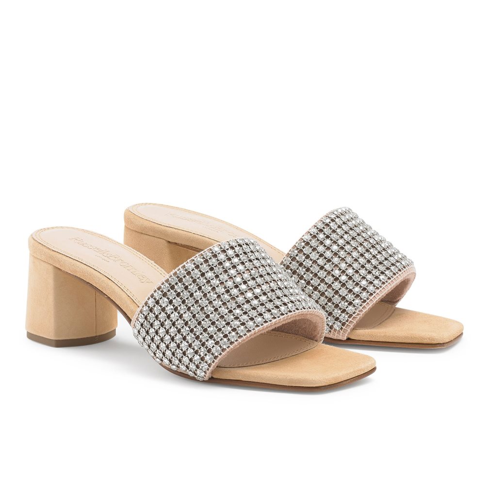 Russell And Bromley Blingbloc Diamante Block Mules Sko Dame Sølv | 792LBGEQ