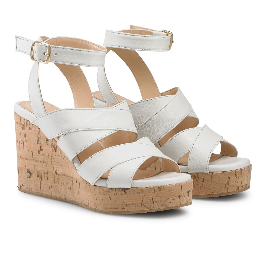 Russell And Bromley Bliss Strappy Wedge Dame Hvite | 412OTXYG