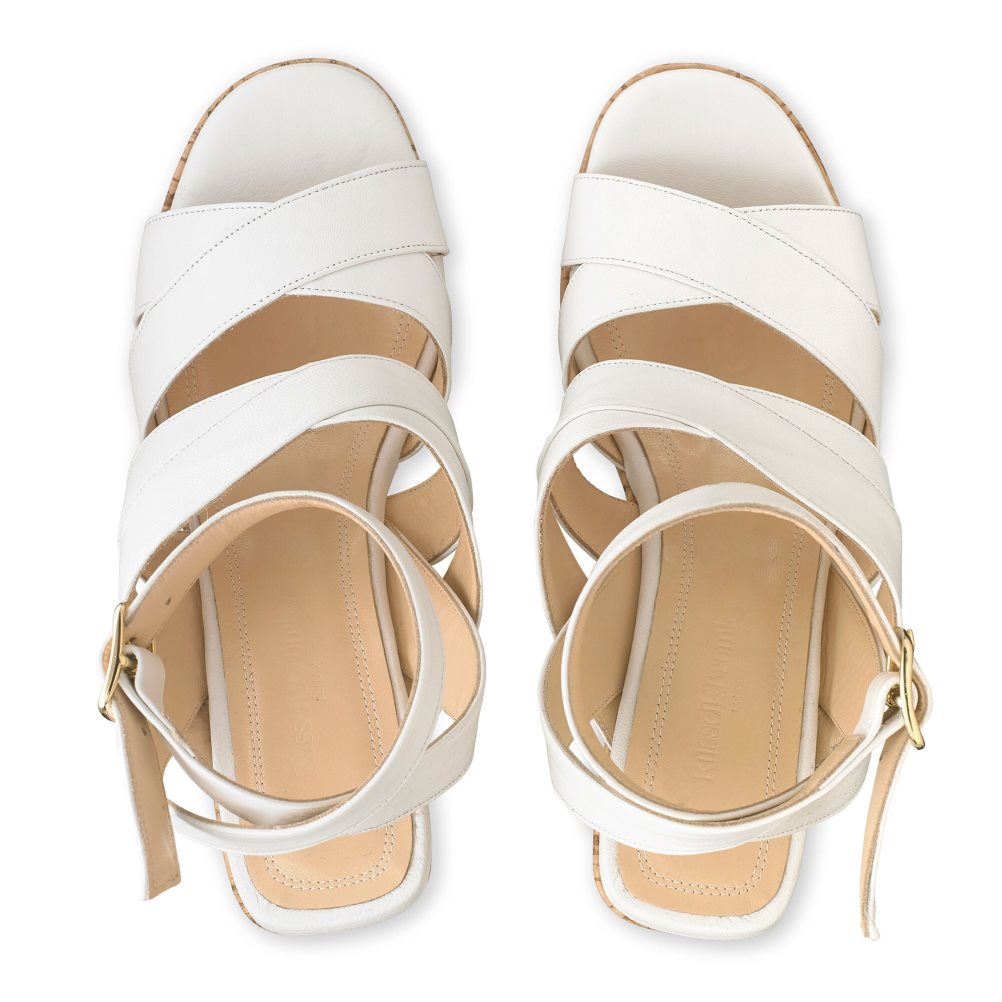 Russell And Bromley Bliss Strappy Wedge Dame Hvite | 412OTXYG