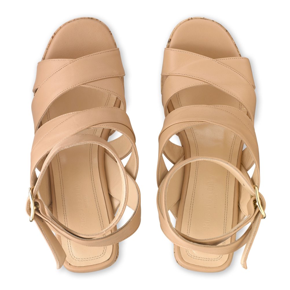 Russell And Bromley Bliss Strappy Wedge Dame Beige | 950NIEYO