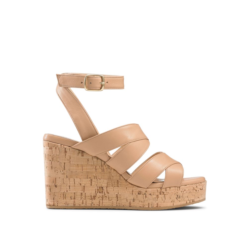 Russell And Bromley Bliss Strappy Wedge Dame Beige | 950NIEYO