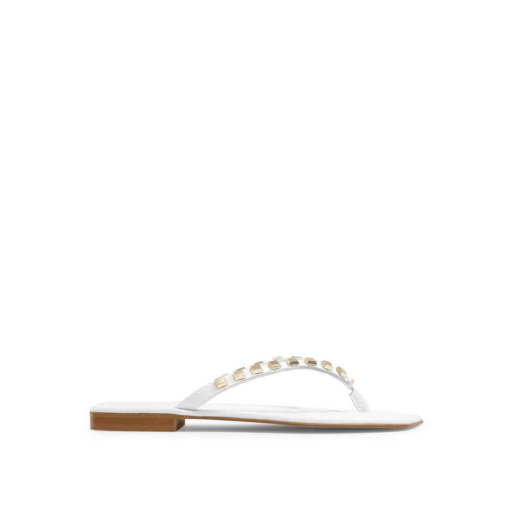 Russell And Bromley Cairo Stud Tå Post Flate Sandaler Dame Hvite | 590ZCPTD