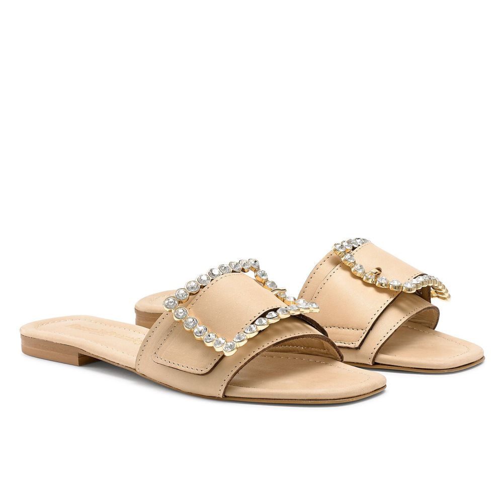 Russell And Bromley Cindy Jewelled Spenne Flate Sandaler Dame Lyse Brune | 021ROSDW