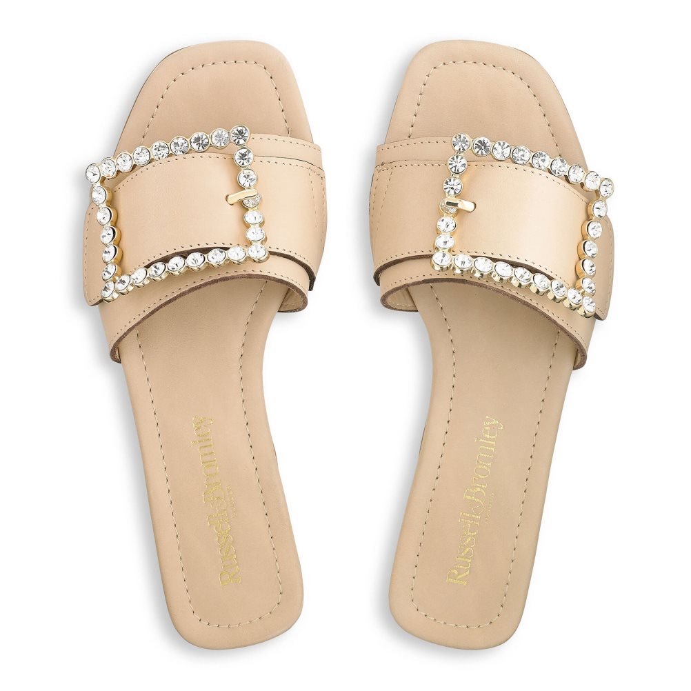 Russell And Bromley Cindy Jewelled Spenne Flate Sandaler Dame Lyse Brune | 021ROSDW