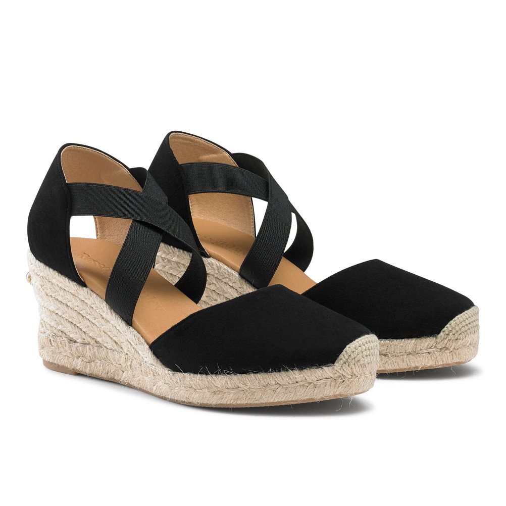 Russell And Bromley Coco-cross Elastic Espadrille Wedge Dame Svarte | 693HOUAZ