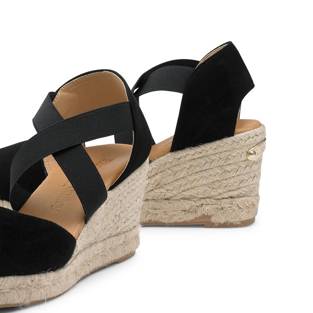 Russell And Bromley Coco-cross Elastic Espadrille Wedge Dame Svarte | 693HOUAZ