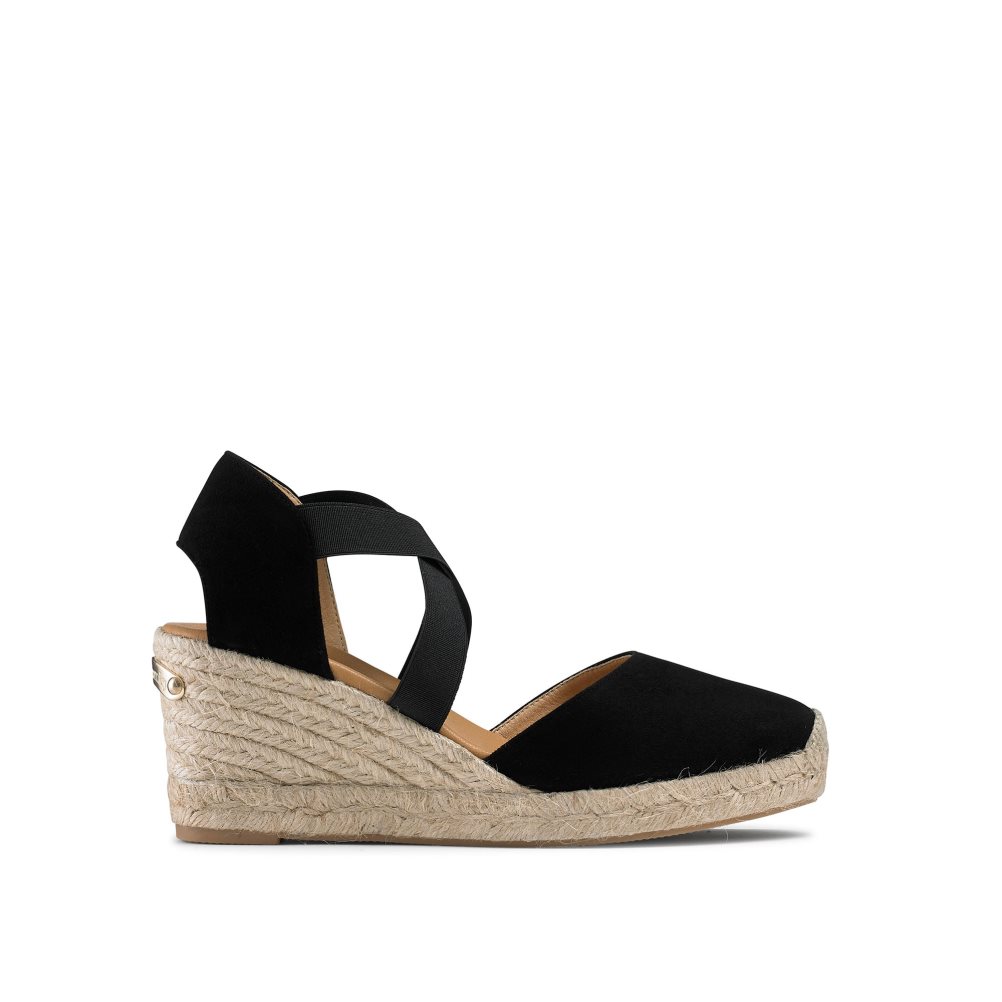 Russell And Bromley Coco-cross Elastic Espadrille Wedge Dame Svarte | 693HOUAZ