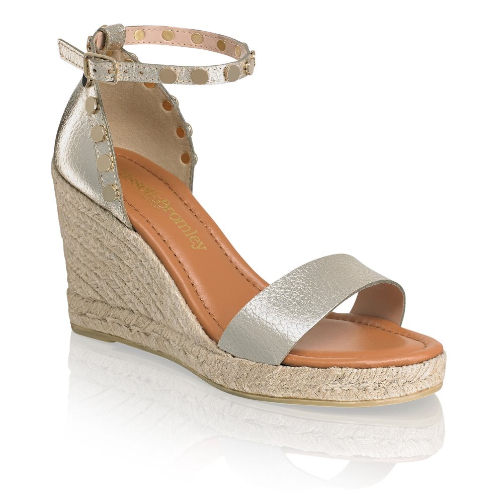 Russell And Bromley Coin Spin Stud Espadrille Wedge Dame Gull | 678CZWVM