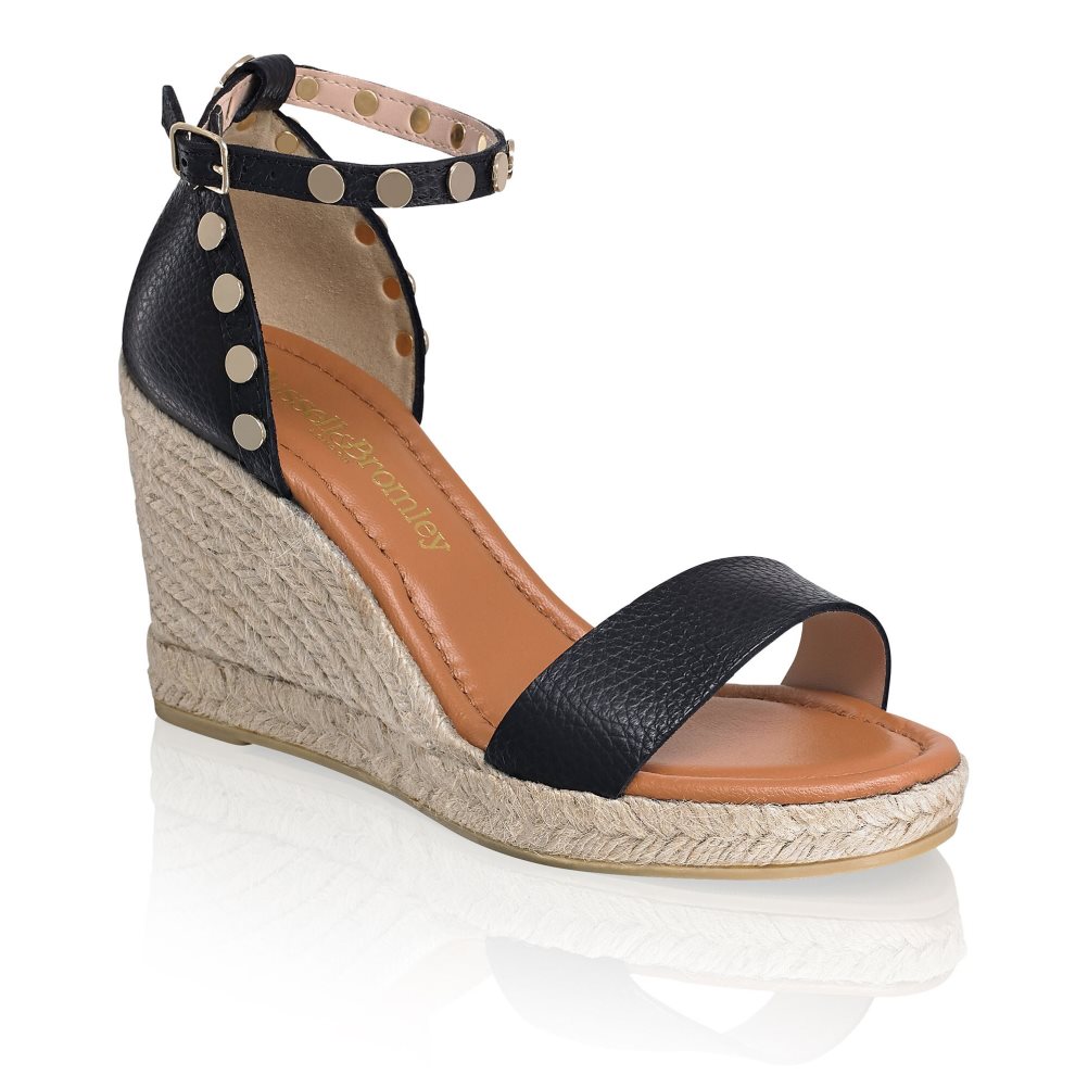 Russell And Bromley Coin Spin Stud Espadrille Wedge Dame Svarte | 943FCJMD