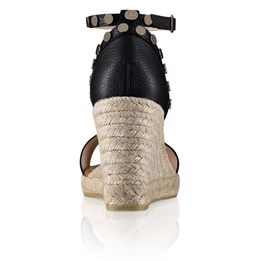 Russell And Bromley Coin Spin Stud Espadrille Wedge Dame Svarte | 943FCJMD