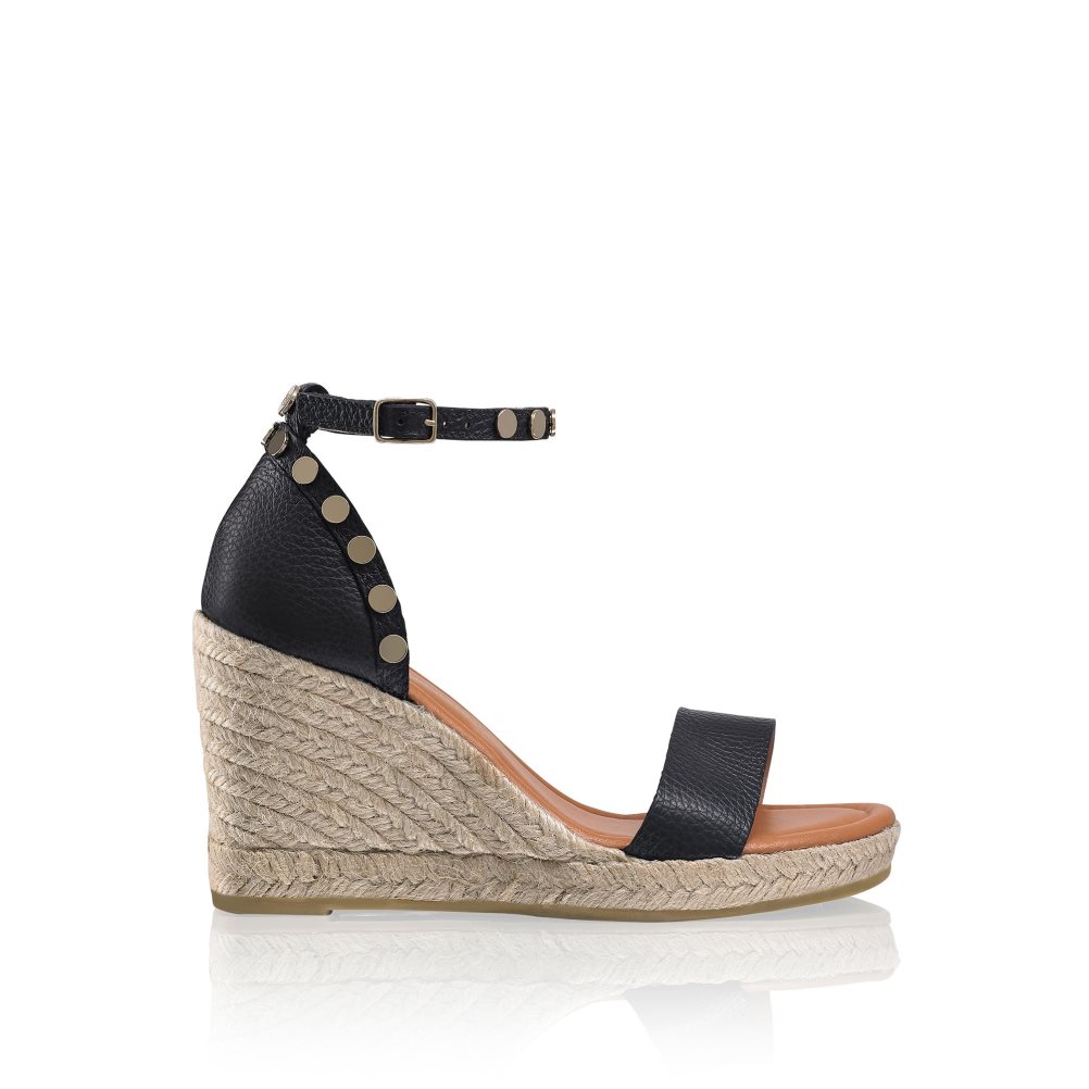 Russell And Bromley Coin Spin Stud Espadrille Wedge Dame Svarte | 943FCJMD