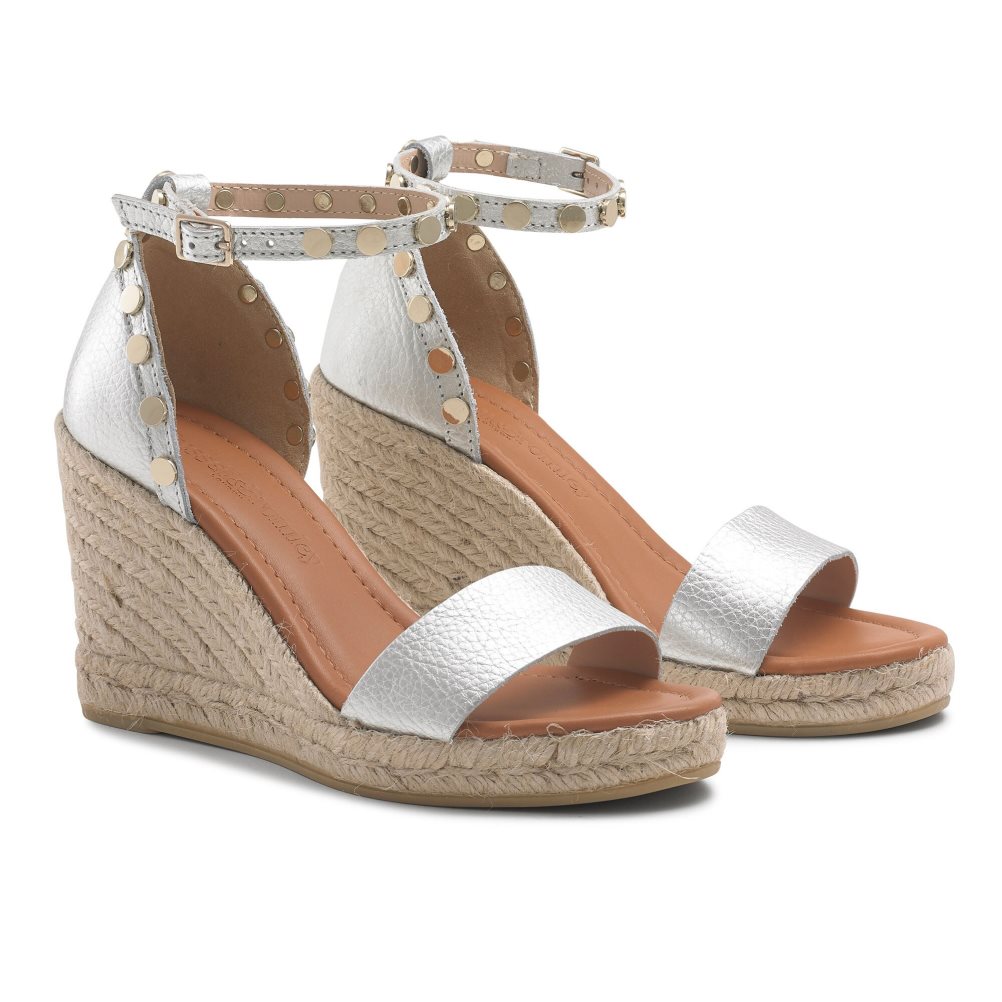 Russell And Bromley Coin Spin Stud Espadrille Wedge Dame Sølv | 953GAFZD