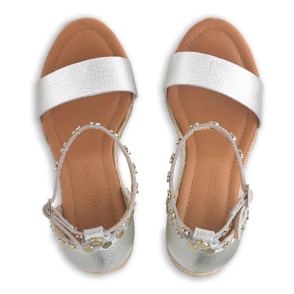 Russell And Bromley Coin Spin Stud Espadrille Wedge Dame Sølv | 953GAFZD