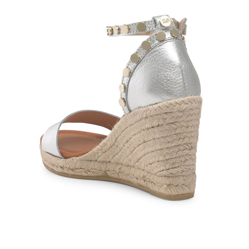 Russell And Bromley Coin Spin Stud Espadrille Wedge Dame Sølv | 953GAFZD