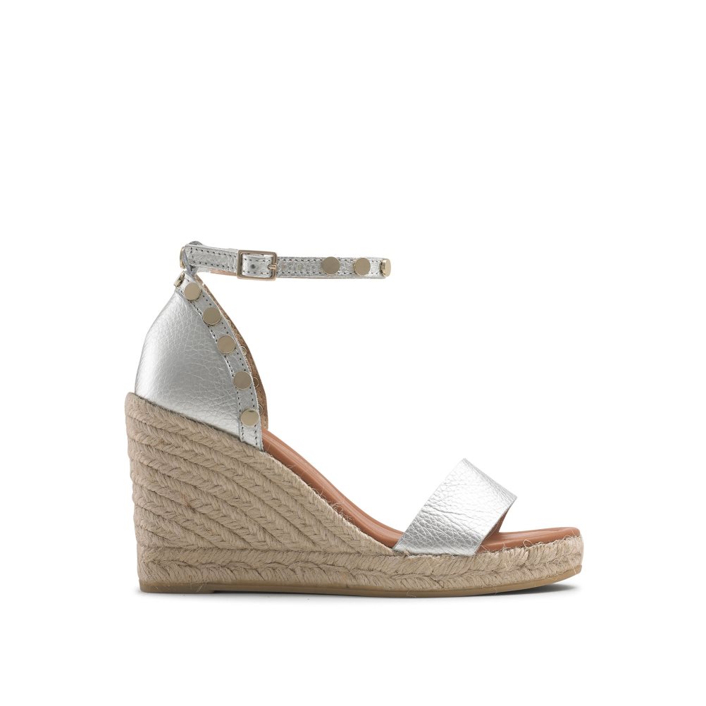 Russell And Bromley Coin Spin Stud Espadrille Wedge Dame Sølv | 953GAFZD