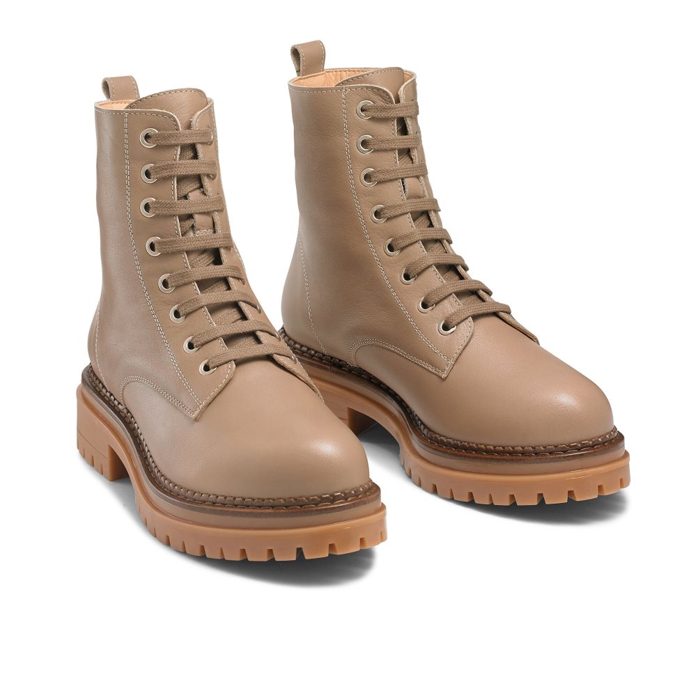 Russell And Bromley Combat 8 Eyelet Kampstøvler Dame Brune | 462BURNC