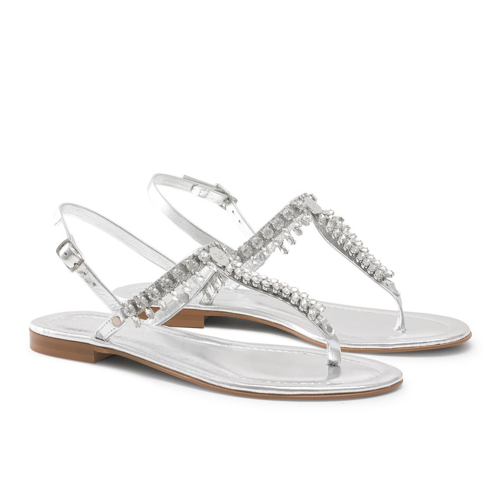 Russell And Bromley Crystal Embellished Flate Sandaler Dame Sølv | 126RJMVT