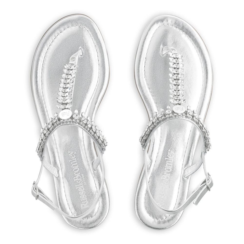 Russell And Bromley Crystal Embellished Flate Sandaler Dame Sølv | 126RJMVT