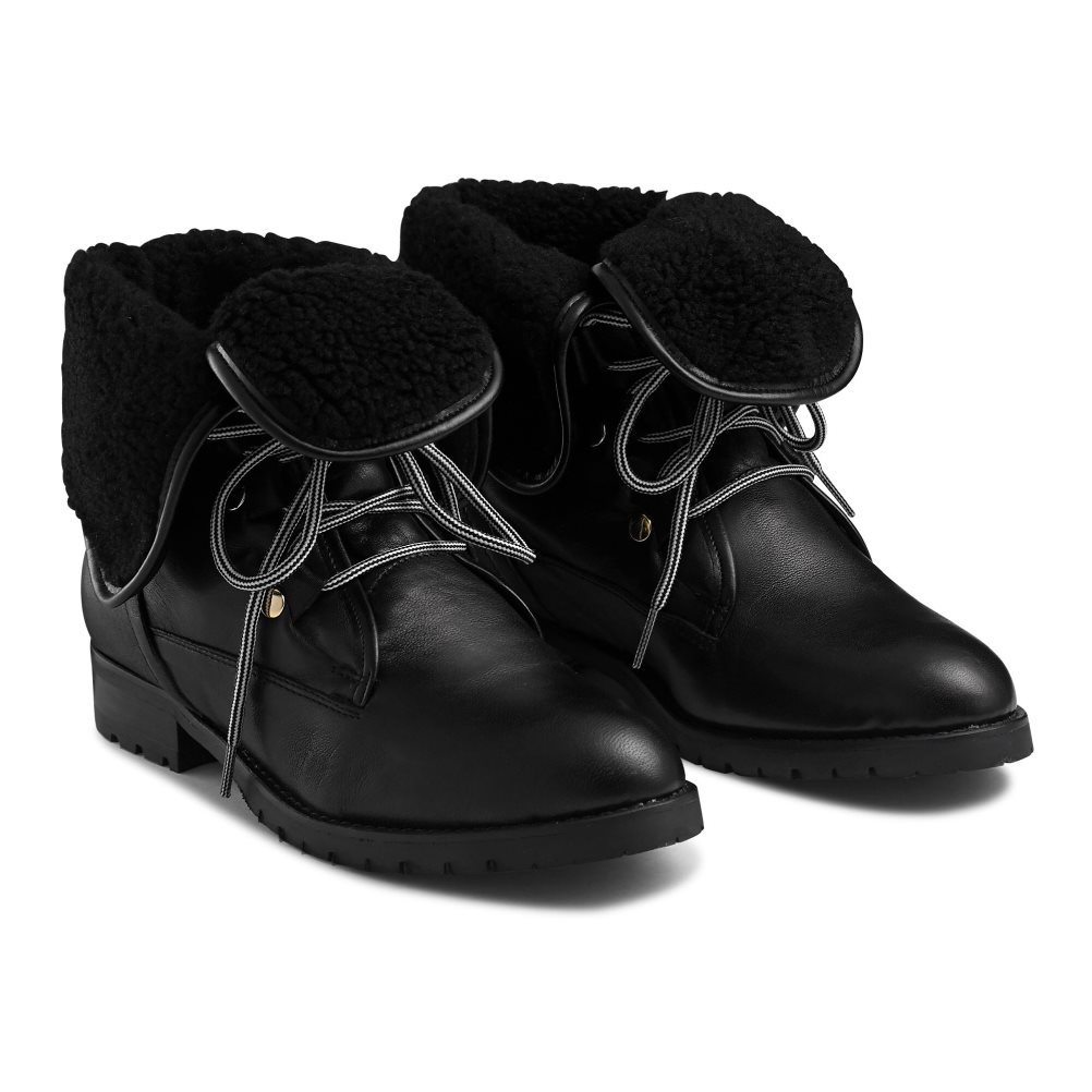 Russell And Bromley Cuddly Faux-wool Hiker Ankelstøvletter Dame Svarte | 869HBIPN