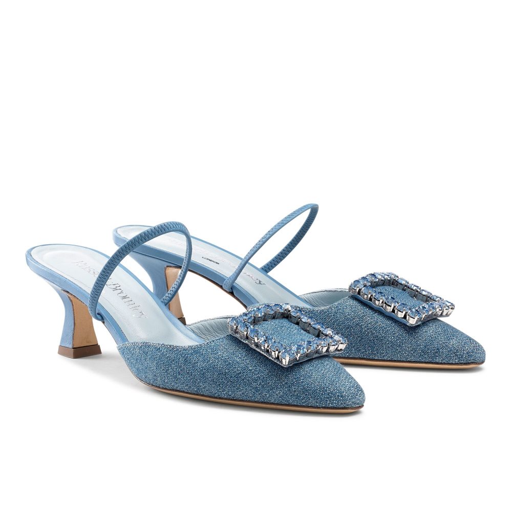 Russell And Bromley Fairytale Slingback Gem Kitten Sandaler med Hæl Dame Marineblå | 093RIOHE