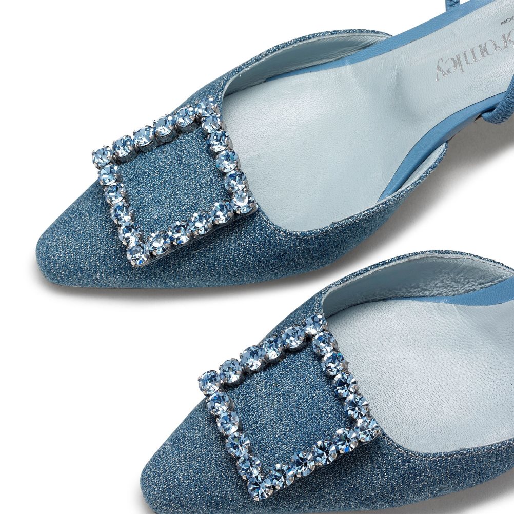 Russell And Bromley Fairytale Slingback Gem Kitten Sandaler med Hæl Dame Marineblå | 093RIOHE