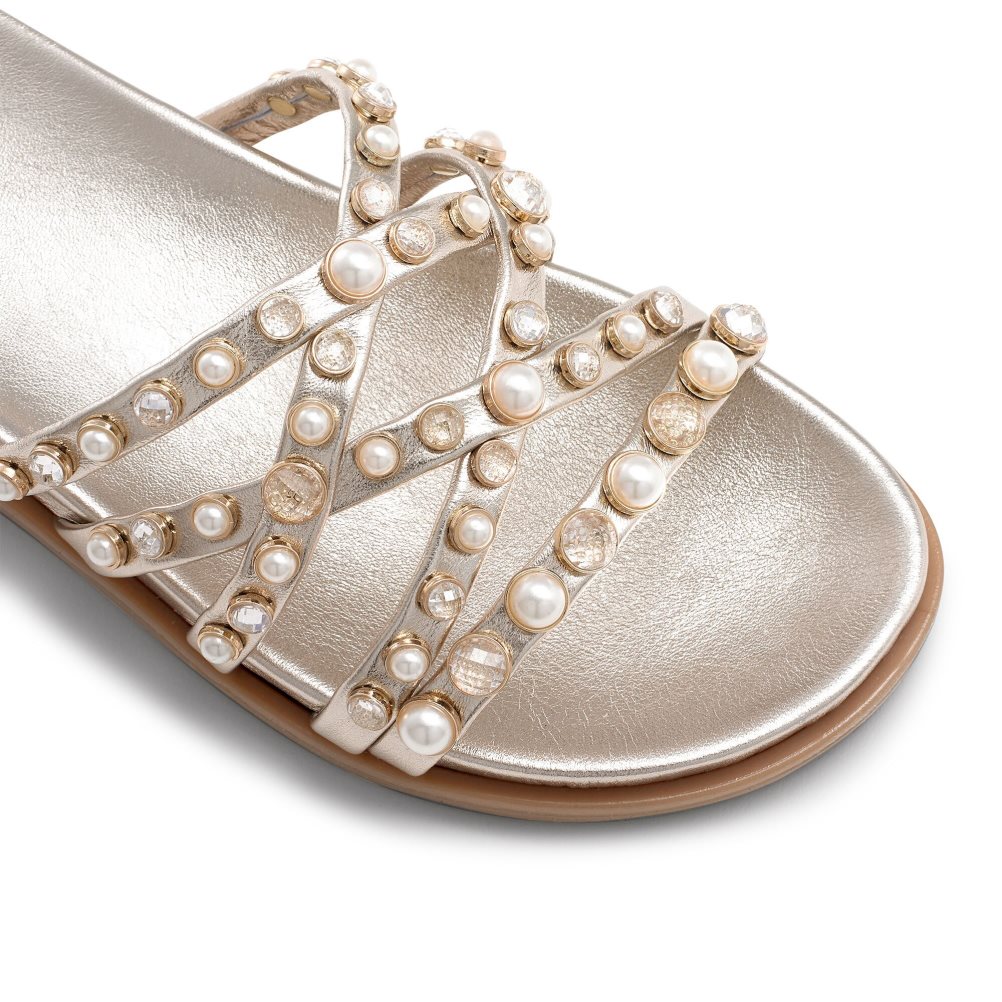 Russell And Bromley Fancy Embellished Flate Sandaler Dame Gull | 239UFLMA