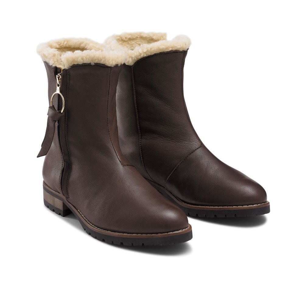 Russell And Bromley Grizzly Warm Forede Zip Ankelstøvletter Dame Mørke Brune | 921NPCRY