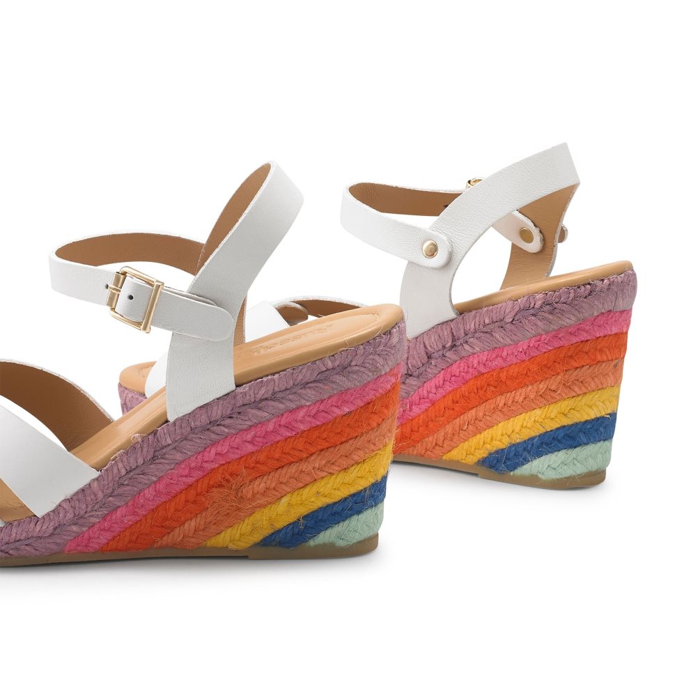 Russell And Bromley Headspin Woven Espadrille Wedge Dame Hvite Multicolor | 695ITEJG