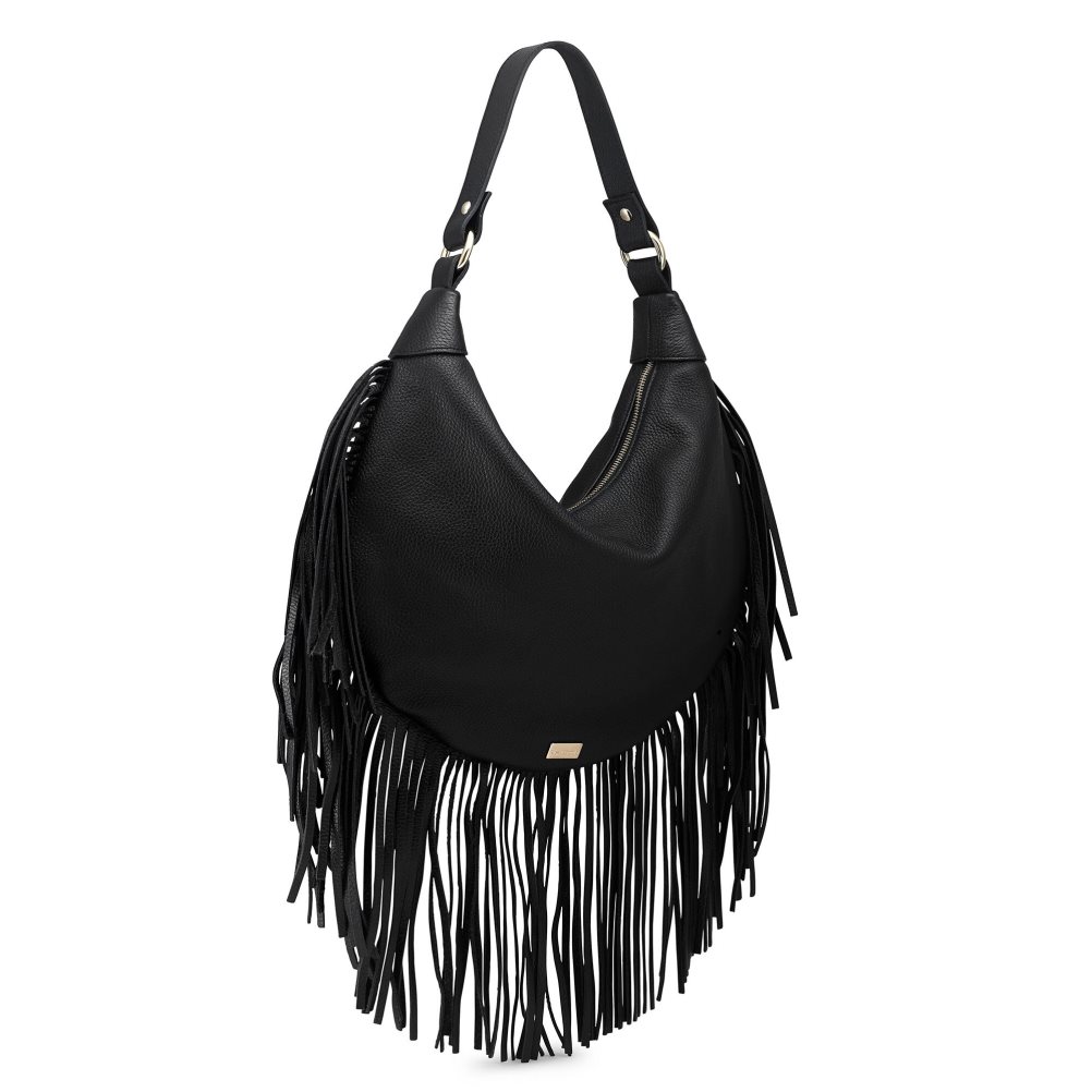 Russell And Bromley Indie Fringed Skulderveske Dame Svarte | 581XRHNW