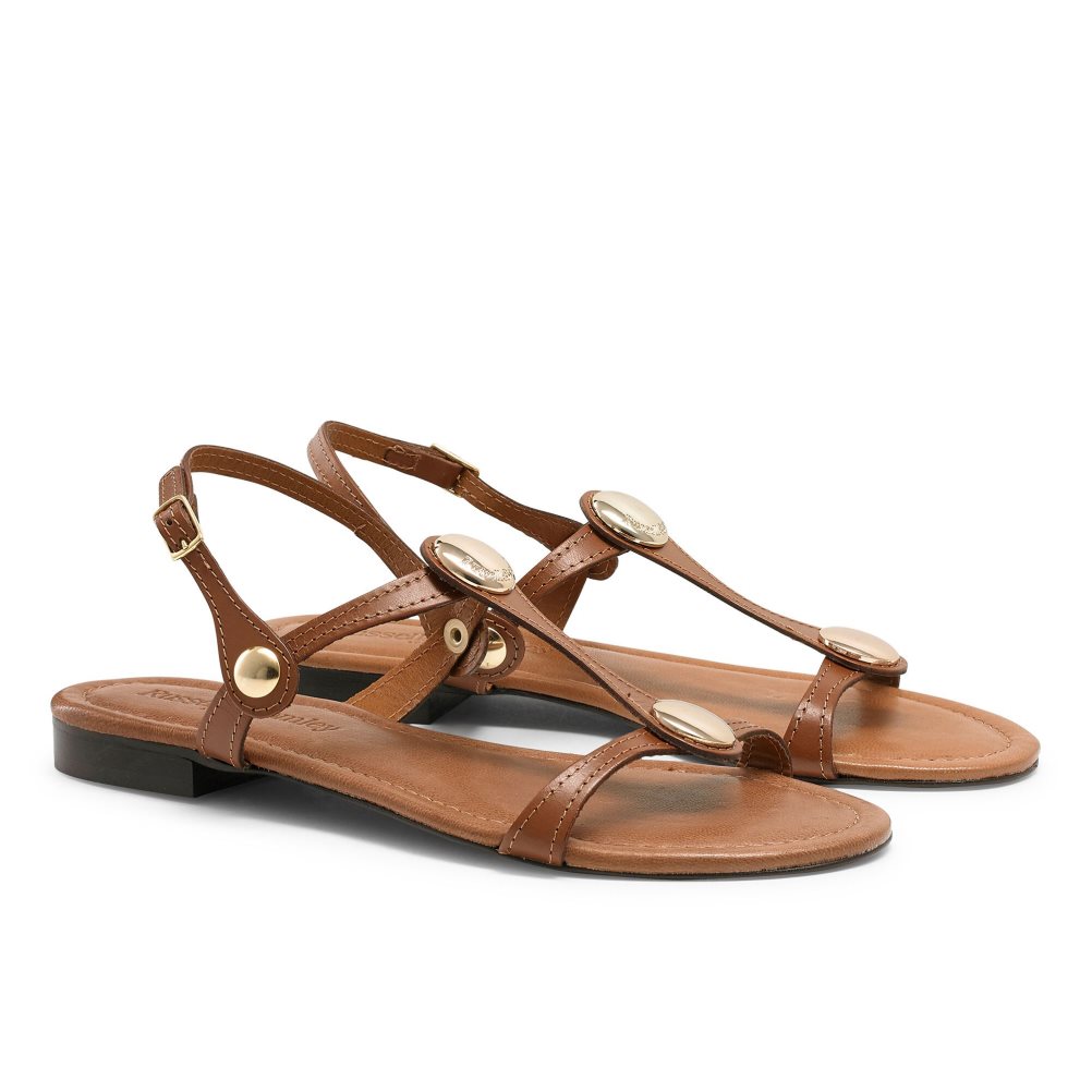 Russell And Bromley Lauren Disc Trim Flate Sandaler Dame Brune | 617HVYRB