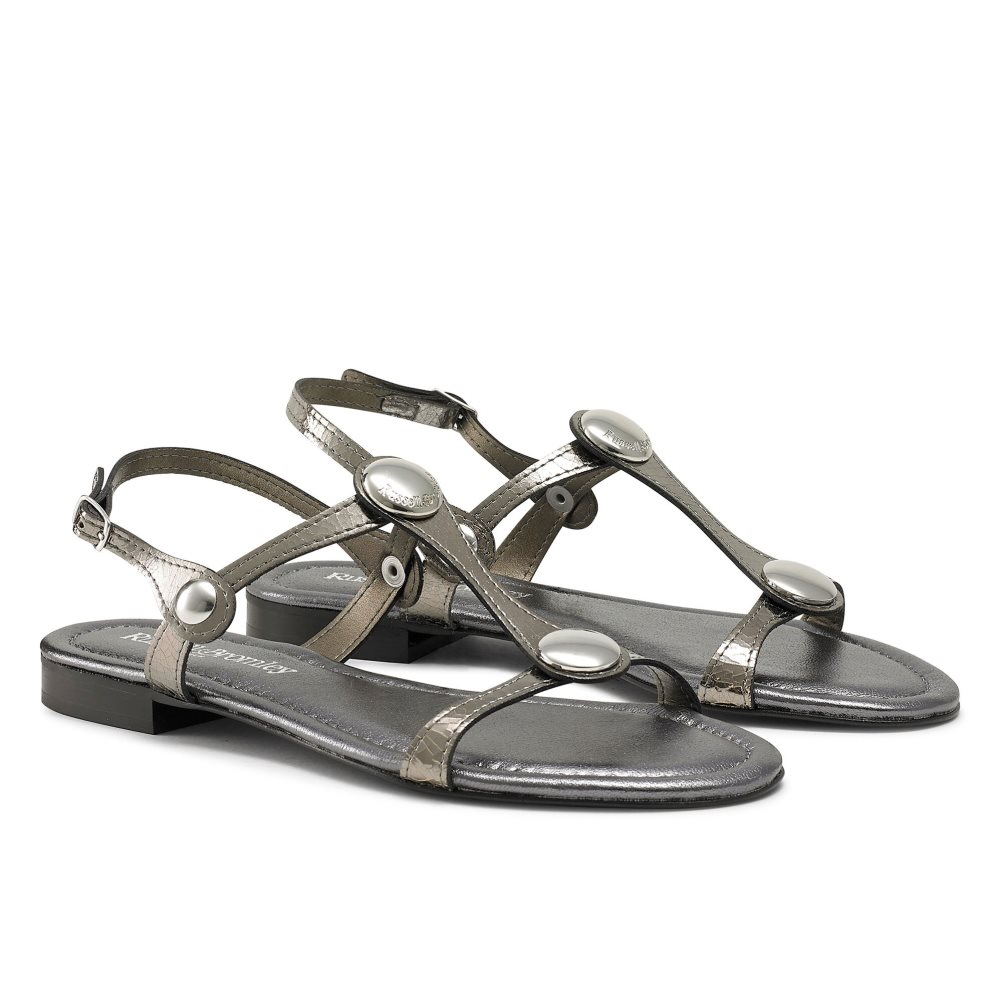 Russell And Bromley Lauren Disc Trim Flate Sandaler Dame Metal | 684HSKMI