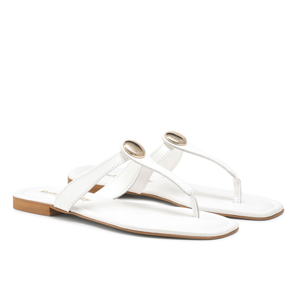 Russell And Bromley Lauretta Disc Trim Tå Flate Sandaler Dame Hvite | 065JQVCM