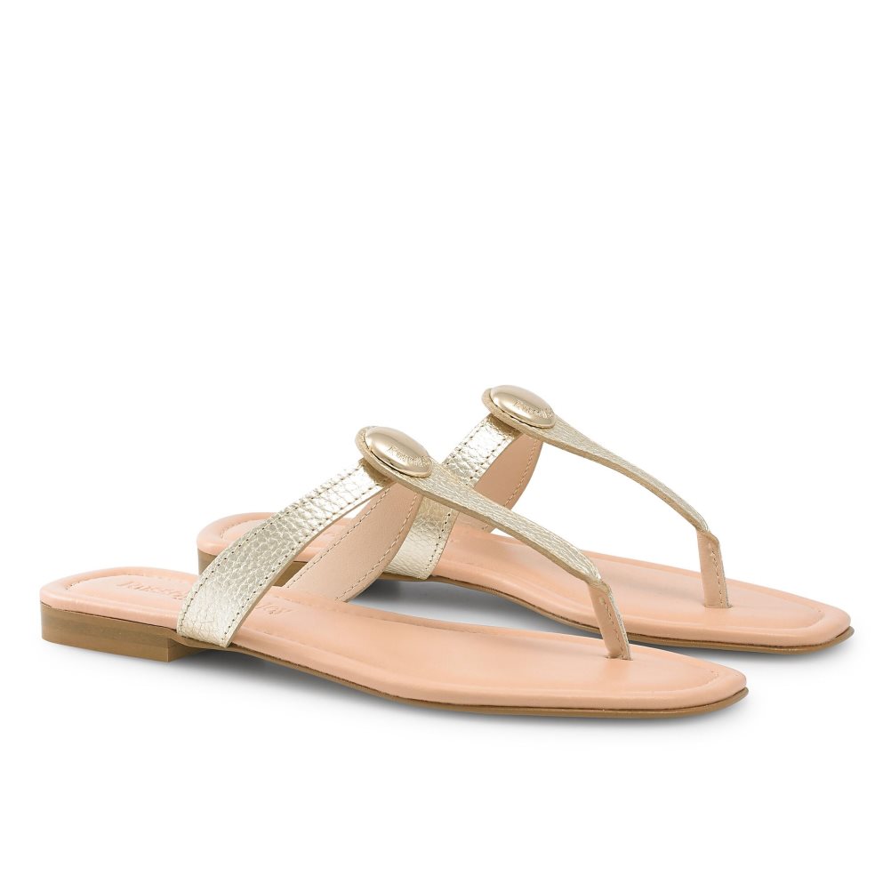 Russell And Bromley Lauretta Disc Trim Tå Flate Sandaler Dame Gull | 258NYMEI