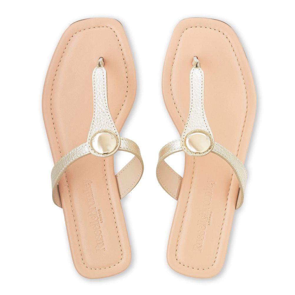 Russell And Bromley Lauretta Disc Trim Tå Flate Sandaler Dame Gull | 258NYMEI