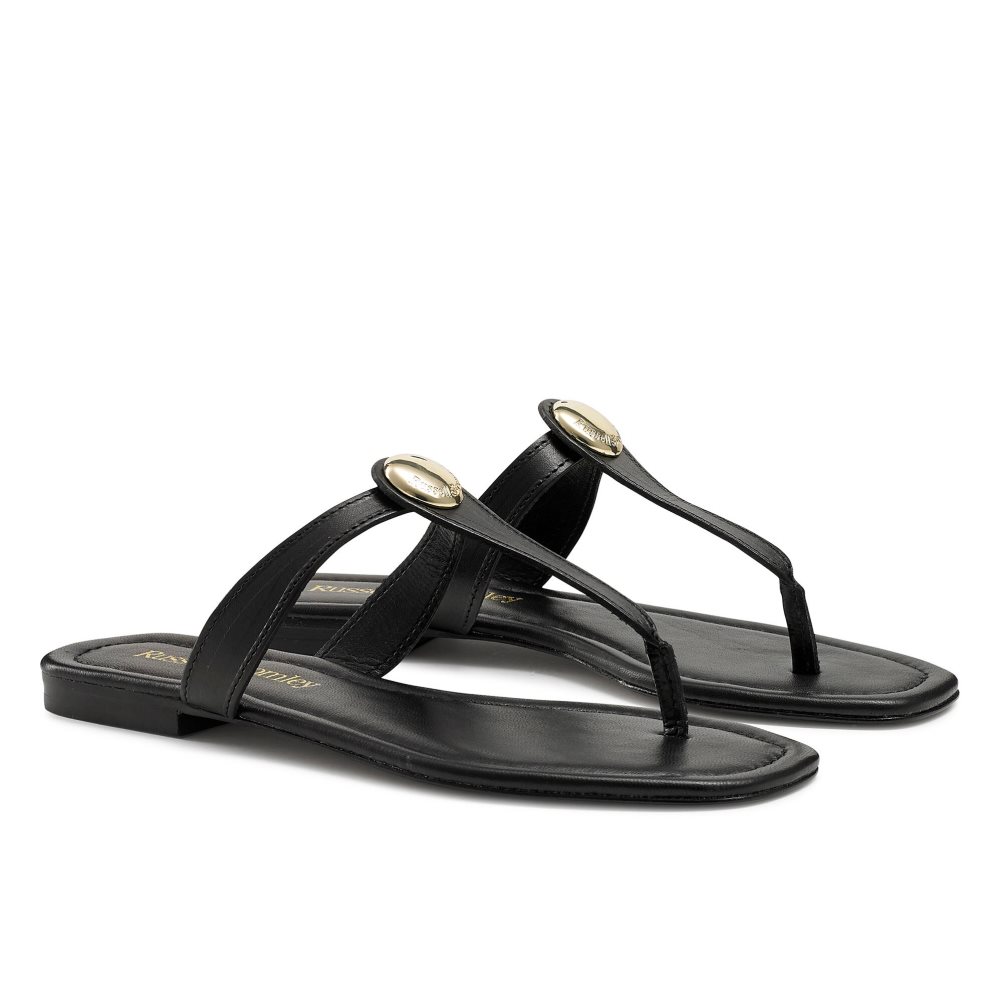 Russell And Bromley Lauretta Disc Trim Tå Flate Sandaler Dame Svarte | 365ZJTBK