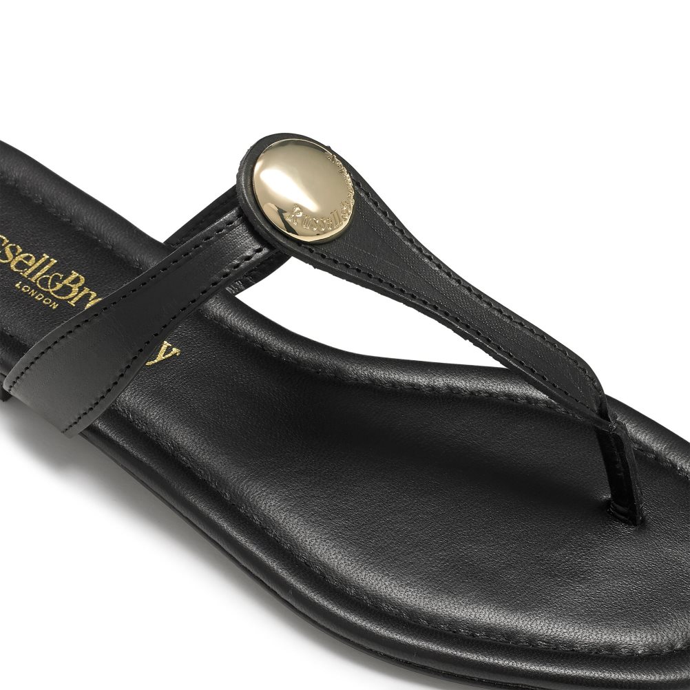 Russell And Bromley Lauretta Disc Trim Tå Flate Sandaler Dame Svarte | 365ZJTBK