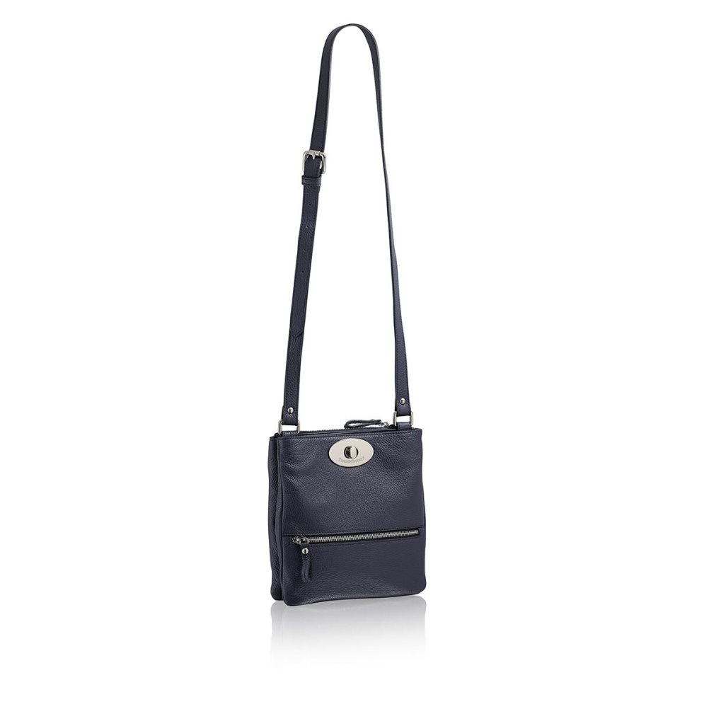 Russell And Bromley Lincoln Turnlock Crossbody Veske Dame Marineblå | 486FAMSQ