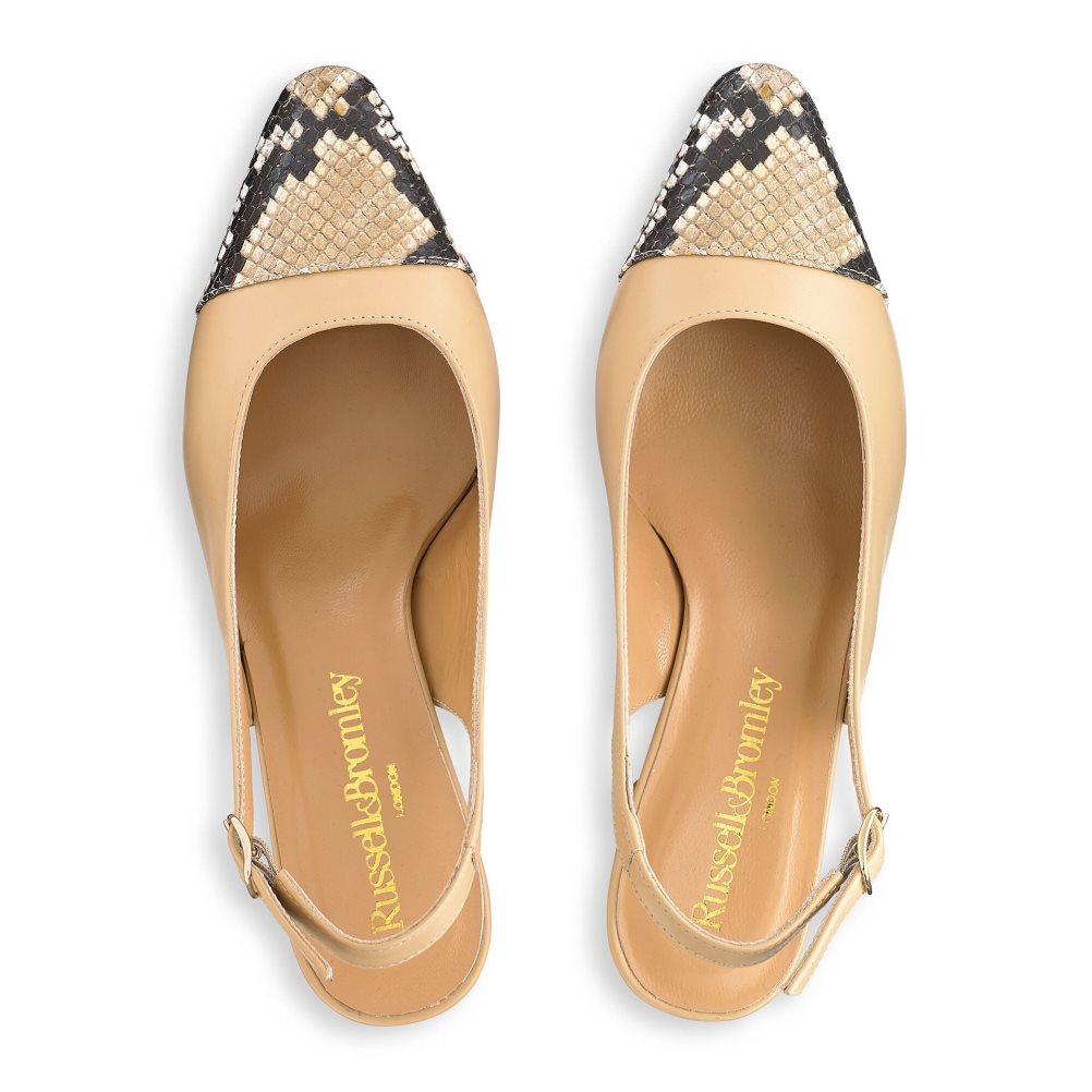 Russell And Bromley Made Up Slingback Høye Hæler Dame Slangeprint Beige | 513VSLAC