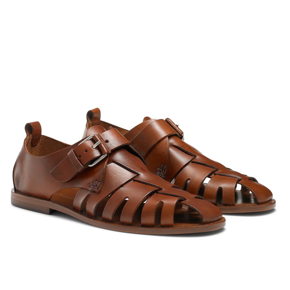 Russell And Bromley Neptune Buckled Fisherman Sandaler Herre Brune | 637PNAEJ