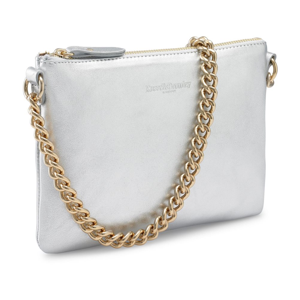 Russell And Bromley On Point Chain Zip Pouch Skulderveske Dame Sølv | 502AVNJQ