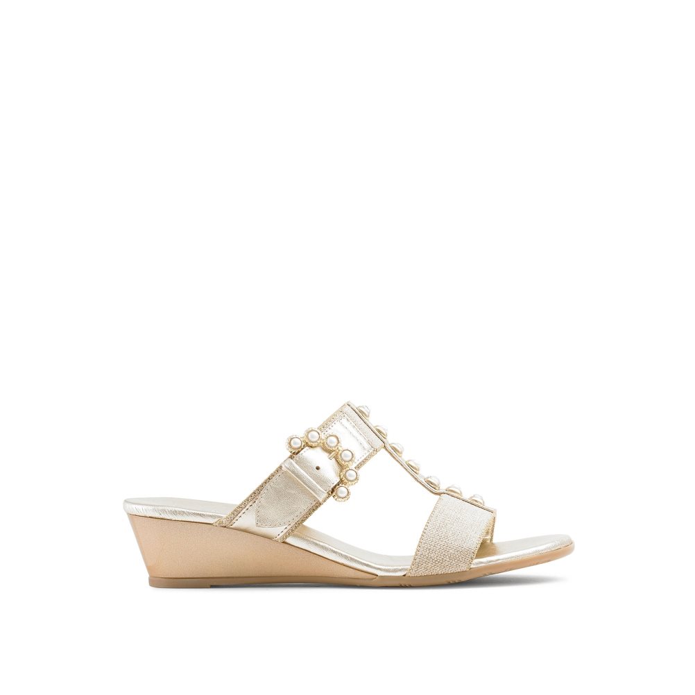 Russell And Bromley Orbit Pearl Embellished Wedge Dame Gull | 013EGBLA