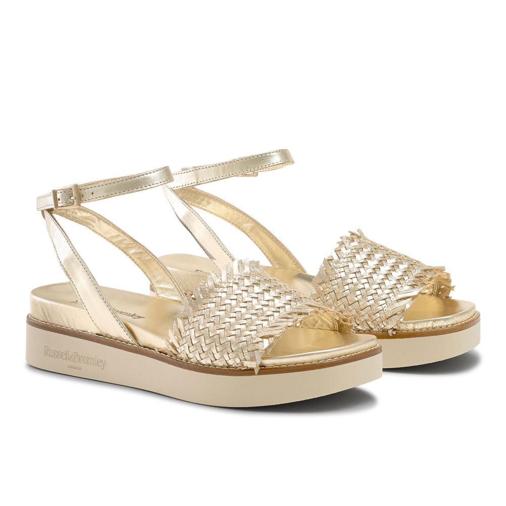 Russell And Bromley Orlando Woven Footbed Flate Sandaler Dame Gull | 935XGUAL