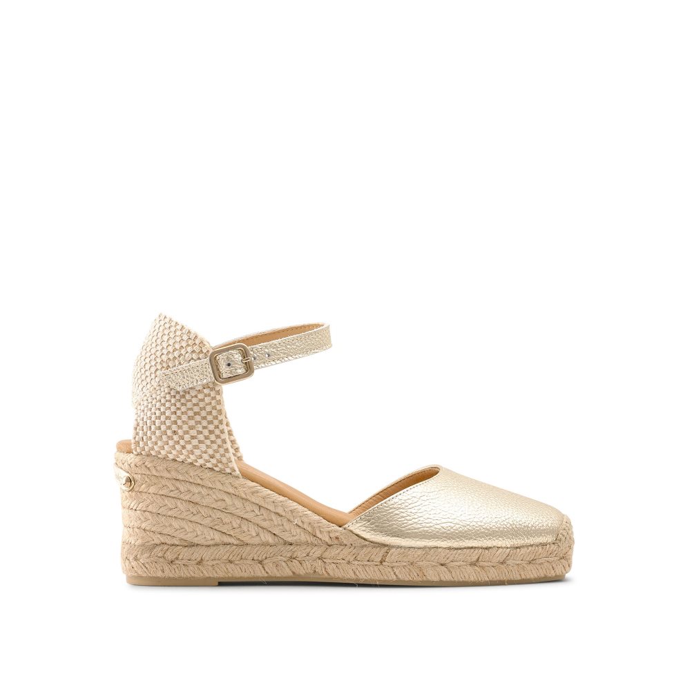 Russell And Bromley Pineapple Square Tå Espadrille Wedge Dame Gull | 382IXRZH