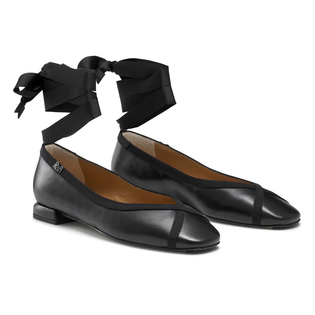 Russell And Bromley Pirouette Ankle Tie Ballerinasko Dame Svarte | 150DUNWX