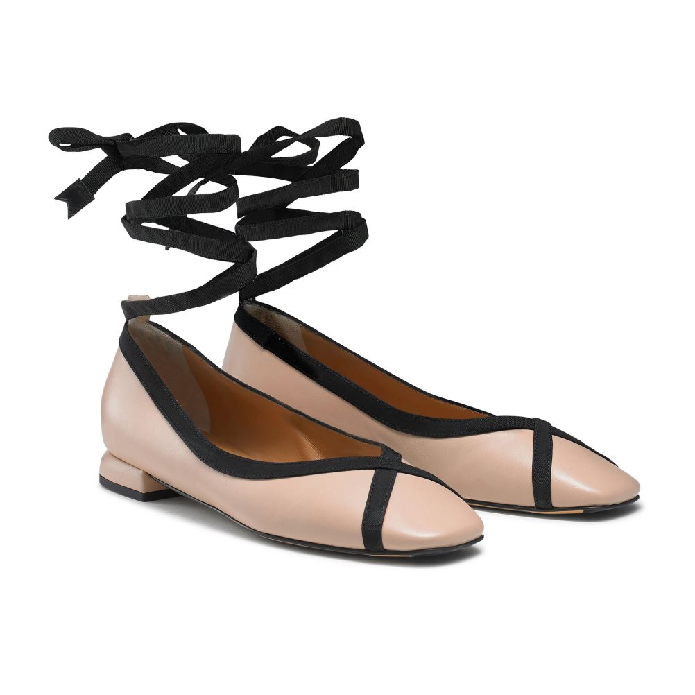 Russell And Bromley Pirouette Ankle Tie Ballerinasko Dame Beige | 264UCJWX