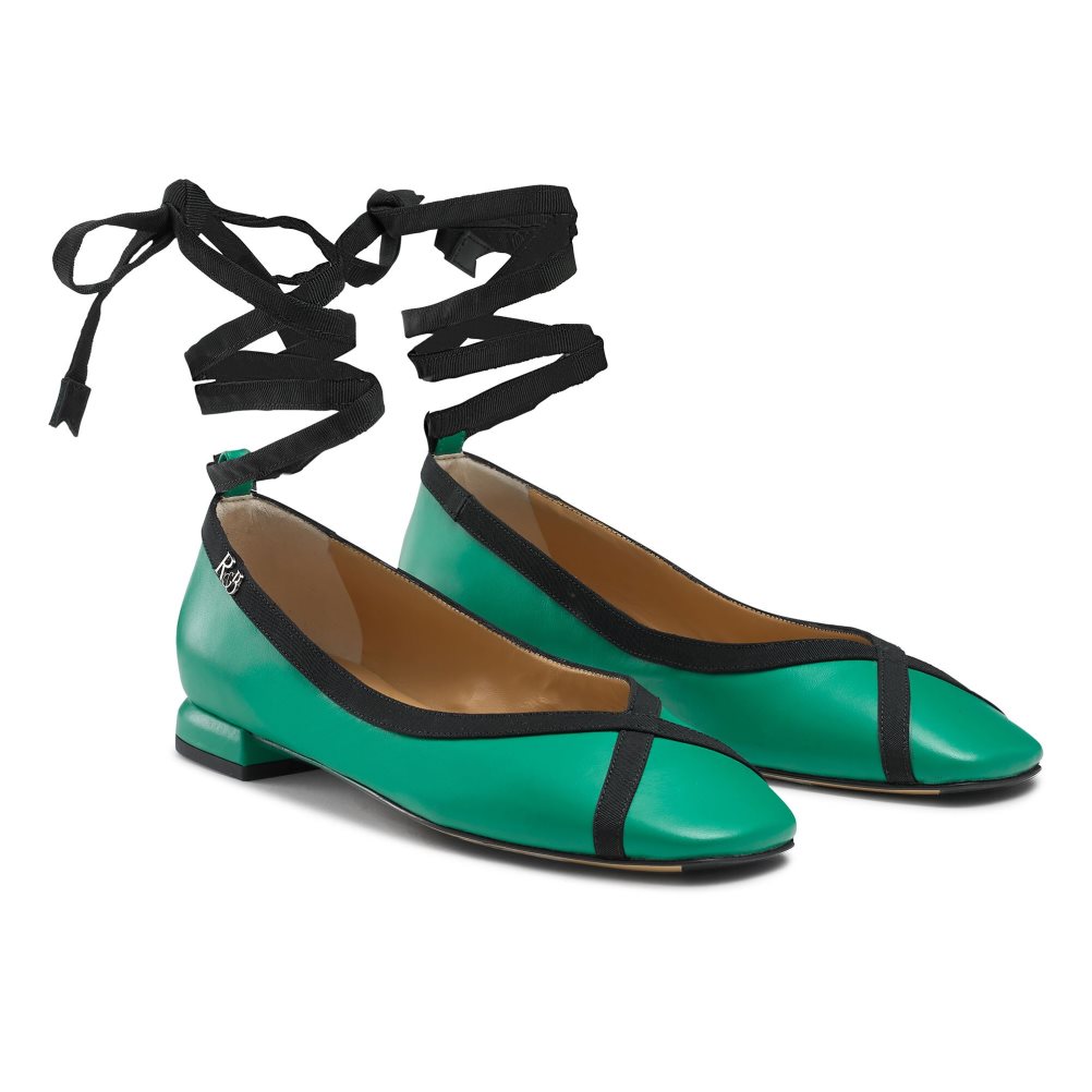 Russell And Bromley Pirouette Ankle Tie Ballerinasko Dame Grønn | 879OBNJY