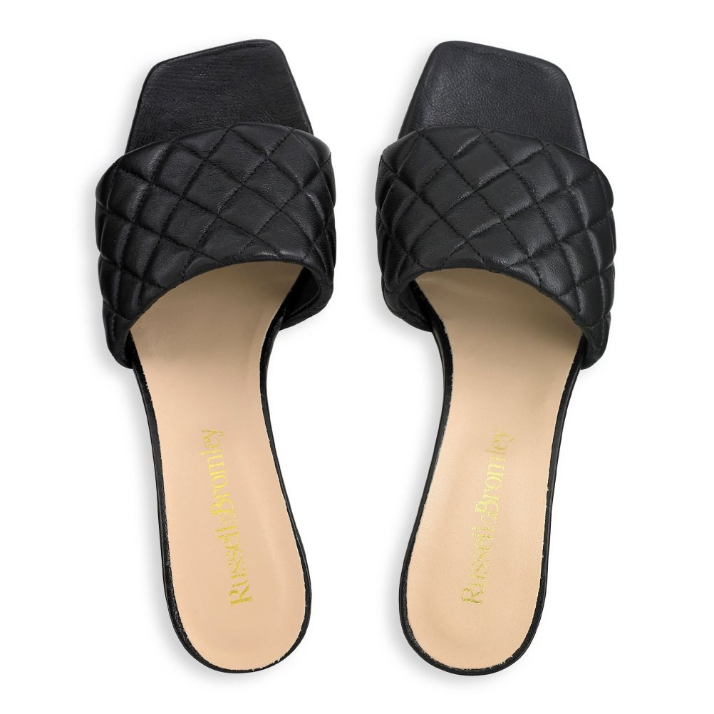 Russell And Bromley Quiltbloc Quilted Block Mules Sko Dame Svarte | 103OLRZC