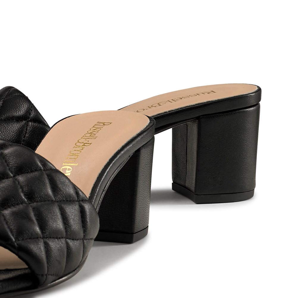 Russell And Bromley Quiltbloc Quilted Block Mules Sko Dame Svarte | 103OLRZC