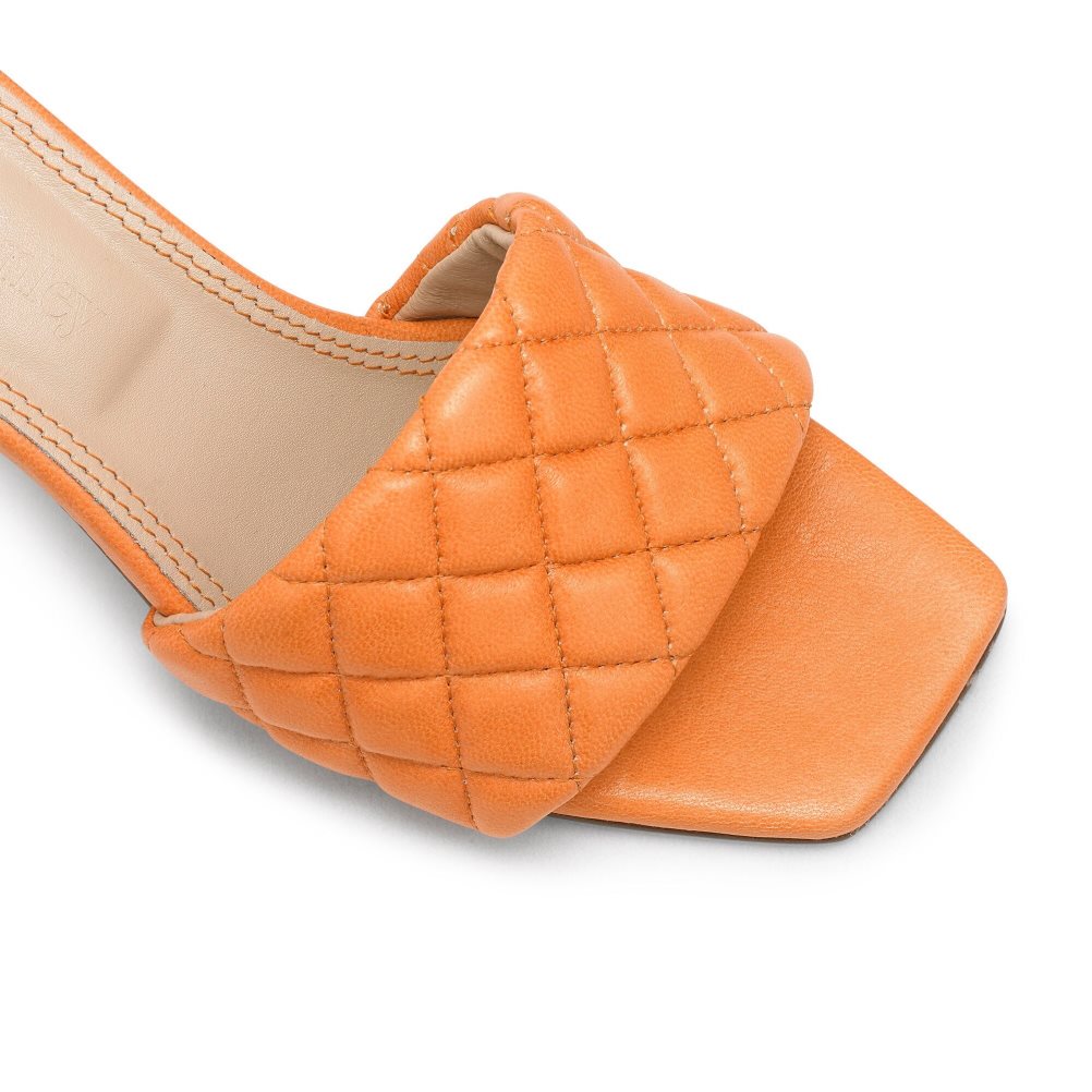 Russell And Bromley Quiltbloc Quilted Block Mules Sko Dame Oransje | 354DCVBS