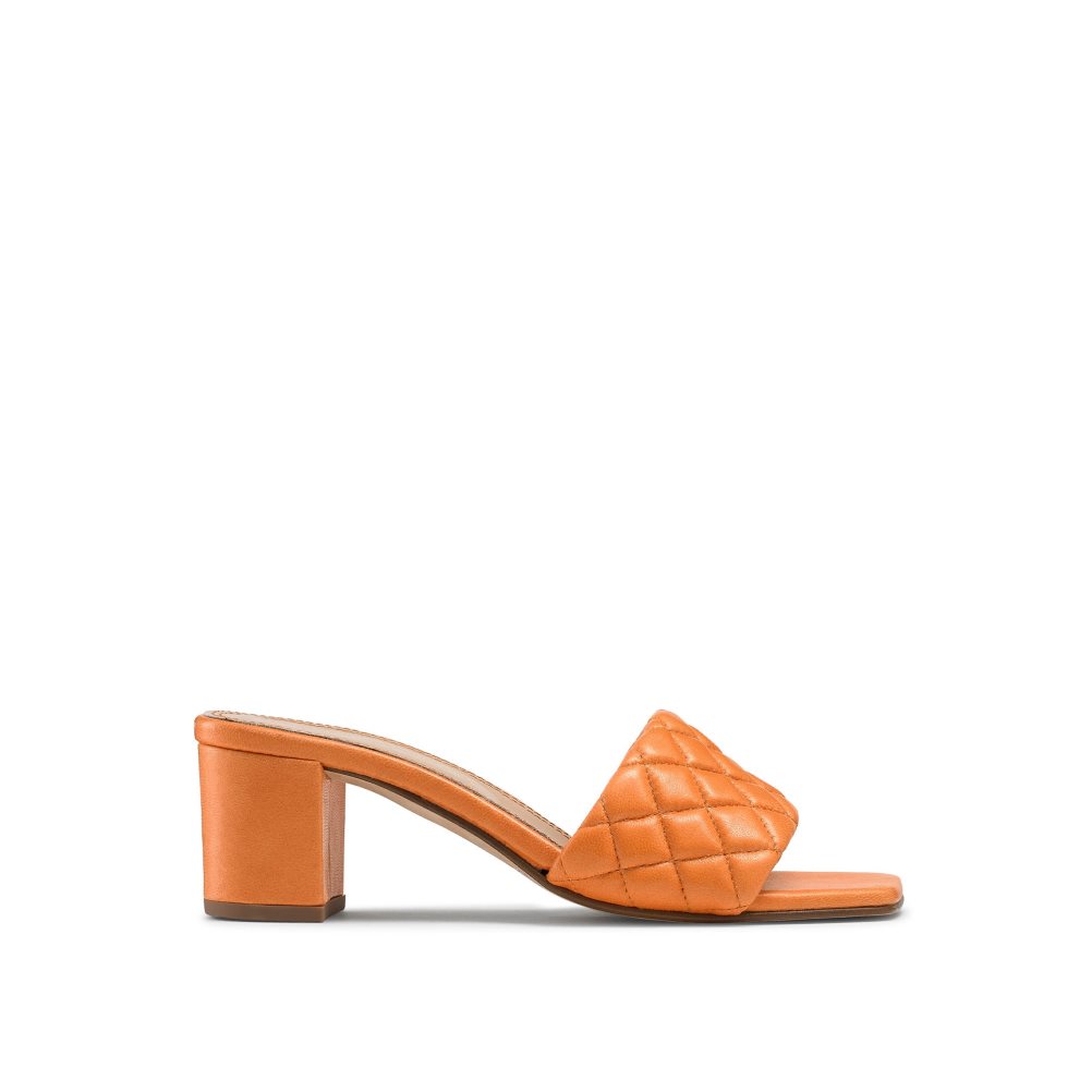 Russell And Bromley Quiltbloc Quilted Block Mules Sko Dame Oransje | 354DCVBS